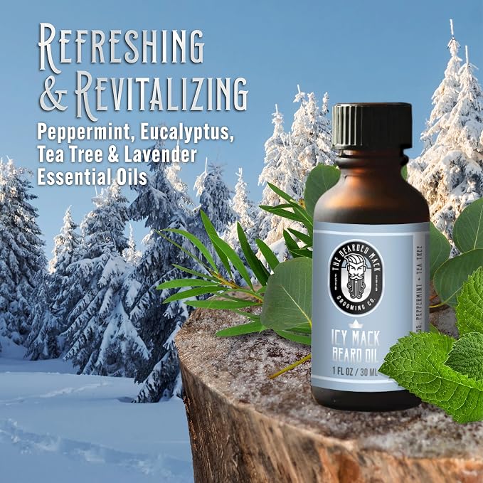 Bearded Mack Premium Beard Oil - The Icy Mack - Peppermint, Eucalyptus & Tea Tree - Softens, Removes Itch & Promotes Healthy Growth - Handcrafted in the USA, 1 oz
