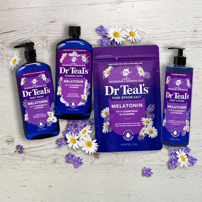 Dr Teal's Pure Epsom Salt, Melatonin Sleep Soak with Essential Oil Blend, 3 lb (Pack of 4)