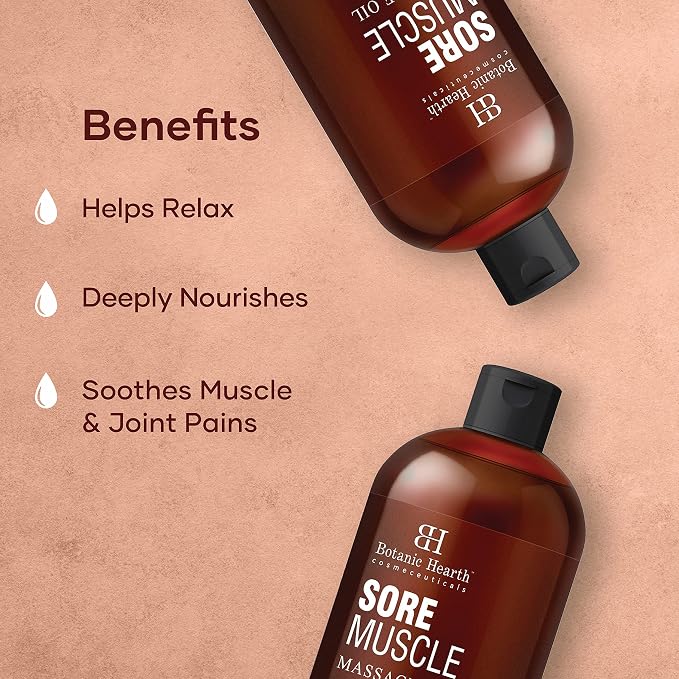 Botanic Hearth Soremuscle Massage Oil 8 Fl Oz (2 pack)| Refreshing, Relaxing Massage Oils for Muscle Relaxing & Joint Comfort | Made with Natural Oils | for All Skin Types, for Men & Women