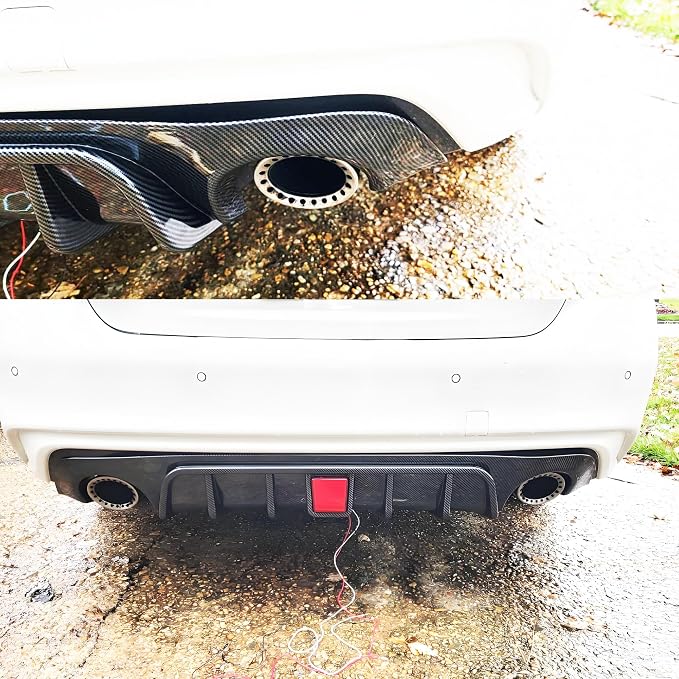 Rear Diffuser W/LED Brake Light Fit for Infiniti Q50 2018-2024 3.0t/ Luxe/RED Sport 400/ Sensory,Rear Bumper Lower Lip Splitter Spoiler Body Kit Trim Exterior Accessories(Carbon Fiber Style)