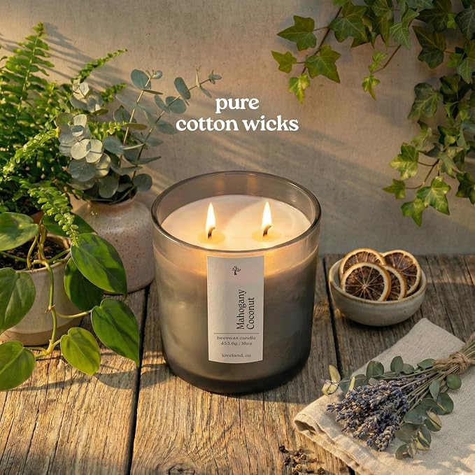 Aspen & Oak Luxury Beeswax Candle, 16oz | Long Burning Pure Beeswax Candles, Non Toxic, Natural, Clean, Essential Oil Scented Organic Candles, Home Decor & Gifts (Mahogany Coconut)