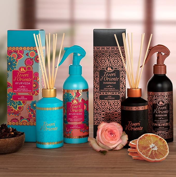 Tesori D’Oriente Reed Diffuser Set Hammam Scented with 8 Sticks, 200ml 6.76oz