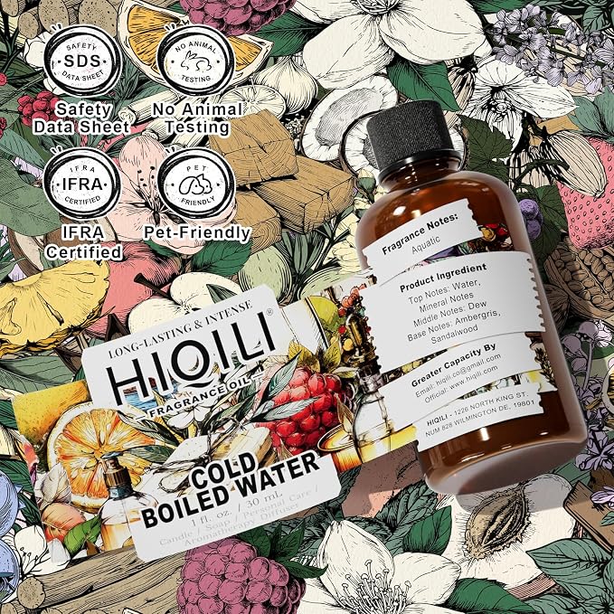 HIQILI Cold Boiled Water Fragrance Oil for Home Diffuser, Great for Making Candle, Soap, Body Wash, DIY Multipurpose Room Spray- 1 Fl Oz