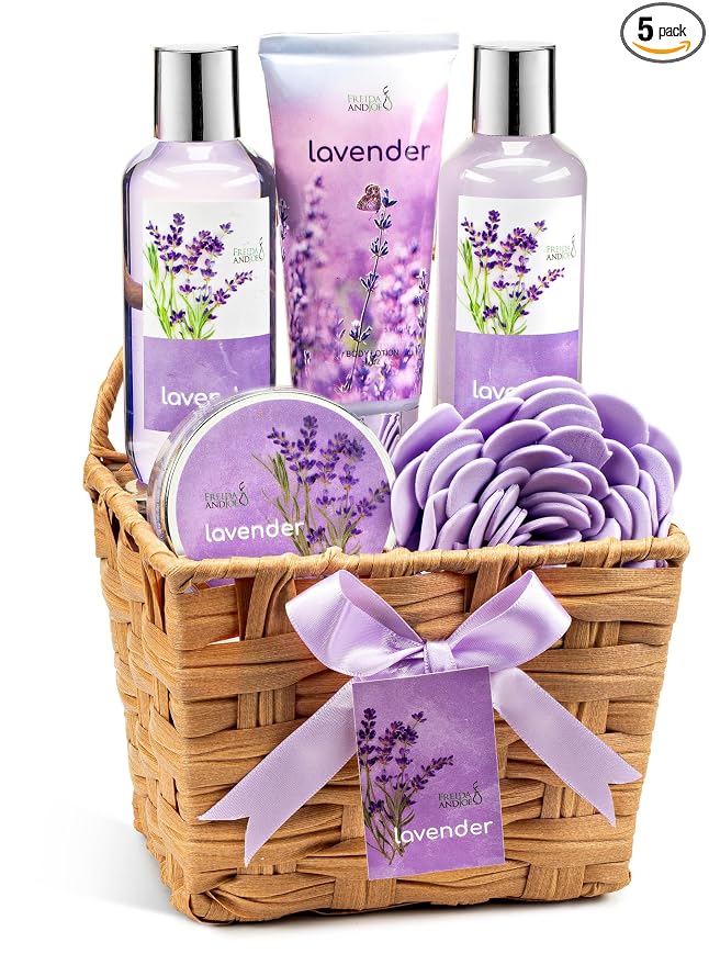 Lavender Bath and Body Gift Set in a Wicker Basket Calm & Relaxing Lavender Spa Gift Set for Women – Perfect Self-Care Gift for Valentiness, Birthdays & Special Occasions Valentines Gift