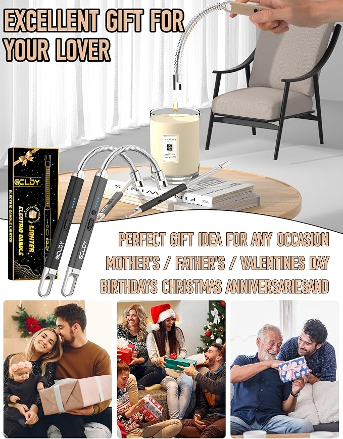 Electric Candle Lighter, Best Stocking Stuffers 2025 for Women Men Adults, Birthday Gift for Women Wife Mom Sister Nana Men, Long Rechargeable Lighter for Candle Grill Home Kitchen BBQ Camping