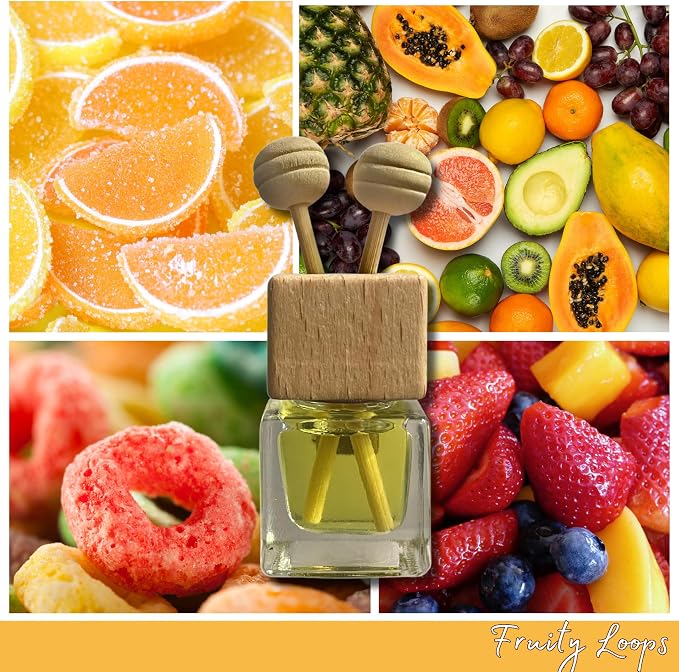 Cute Refillable Car Air Freshener Vent Clip 8mL – Fruity Loops Cereal – 15mL Refill Included – Long Lasting Fragrance Oil Diffuser – 100% American Handmade Odor Eliminator