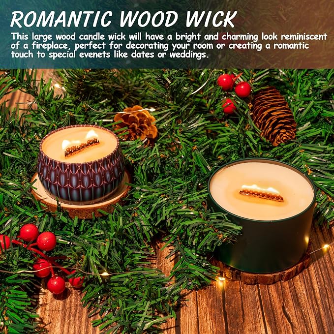 10 Set Wood Candle Wick Grid Design Large Wooden Wick 1.6x2.4inch / 40x60mm (Width*Height), Natural Crackling Wood Wick Core with Iron Stands for Soy Candle Making Handmade Candles Supplies