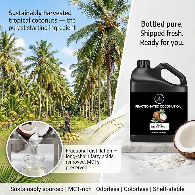 Naturevibe Botanicals Fractionated Coconut Oil 32 Ounces | 100% Pure and Natural | Great for Skin Care and Hair Care