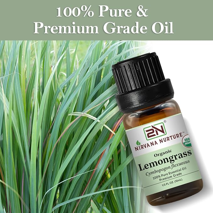 Lemongrass Essential Oil, USDA Certified Organic, 100% Pure Undiluted, Aromatherapy Oil for Diffuser, Hair & Skin Care