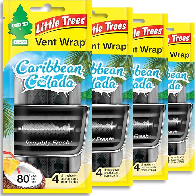 LITTLE TREES Car Air Freshener | Vent Wrap Provides Long Lasting Scent, Invisibly Fresh | Caribbean Colada, 16 Air Fresheners