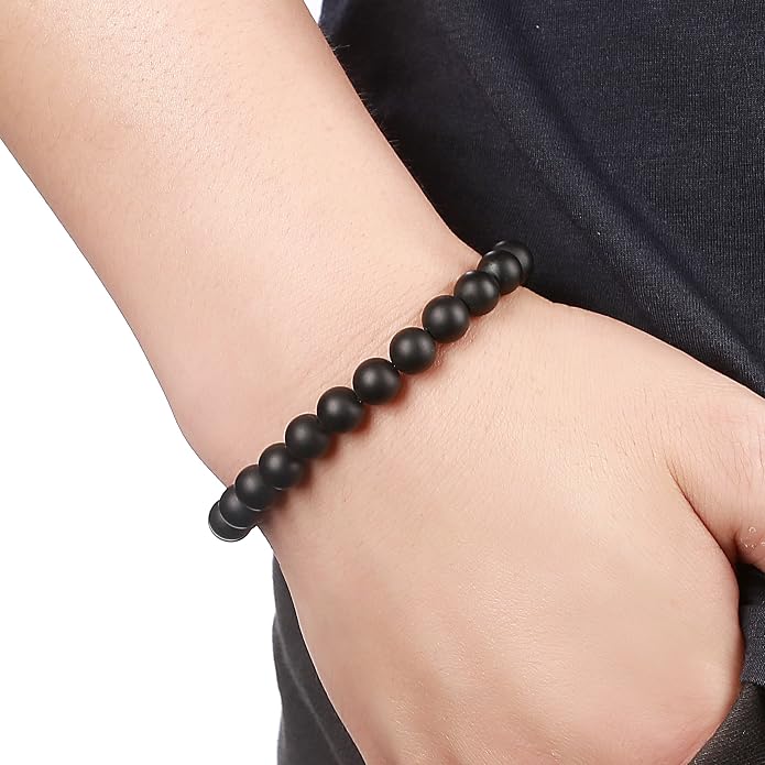 Men Women 8mm Natural Stone Lava Rock Diffuser Bracelet Elastic Yoga Agate Beads Bracelet Bangle