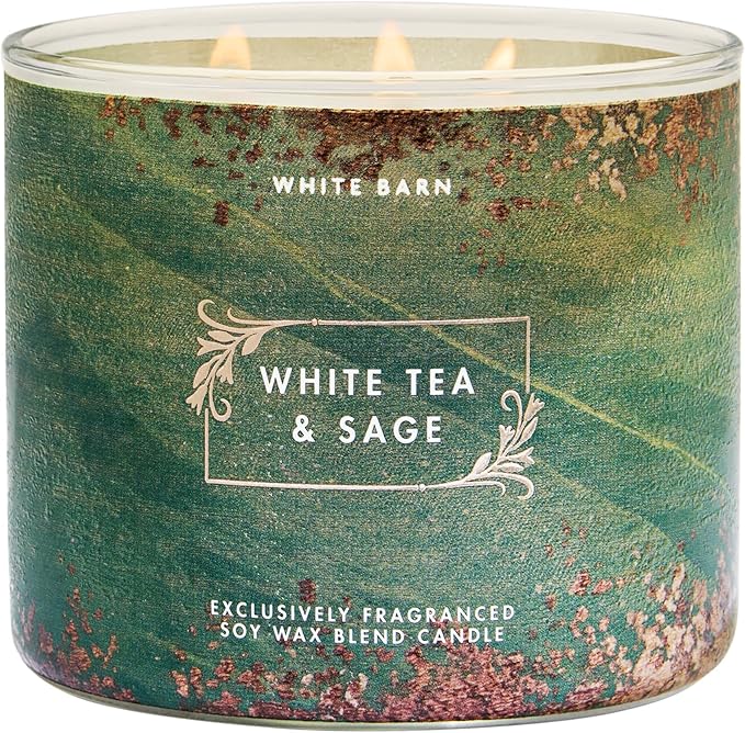 Bath & Body Works White Tea & Sage 3-Wick Candle - Scented Candle for At-Home Use - Long-Lasting, Room-Filling Fragrance - High Fragrance Oil Concentration - Soy Wax Blend