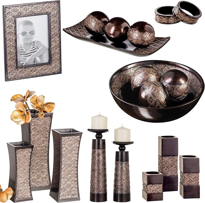 Creative Scents Dublin Brown Pillar Candle Holder Set of 2 - Home Decor Aesthetic, Coffee Table Decor Mantel Centerpieces Table Decorations, Living Room Decor or Dining Tabletop Decor -Gift Packaged-