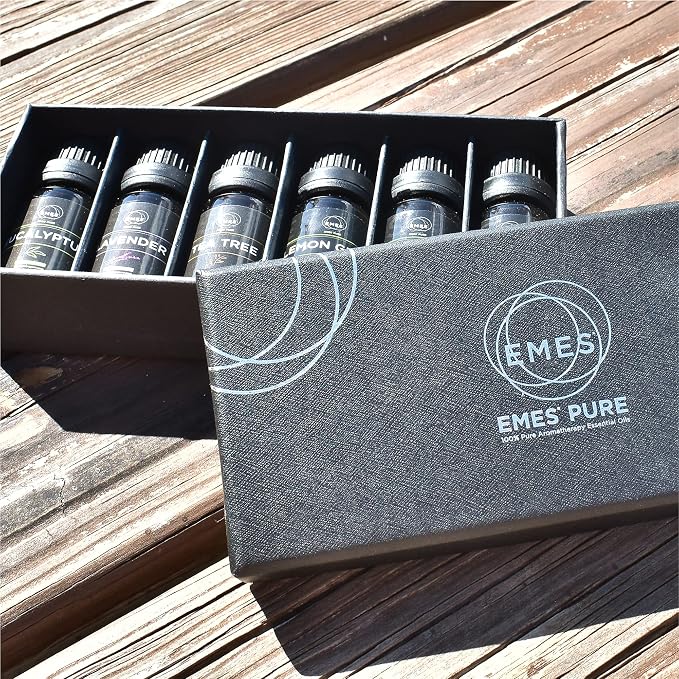 EMES Pure Essential Oil Gift Set | Natural Therapeutic Grade Oils for Diffuser, Skin Care, Massage, Home Fragrance, Humidifier, Aromatherapy | Proudly Made in The USA | 6 Pack