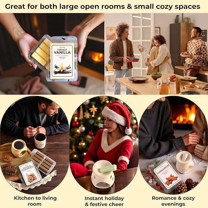 Scented Wax Melts Variety Pack Oatmeal Cookies|Smells Like Christmas|Cinnamon|French Vanilla - Made With Non Toxic Soy Wax And Essential Oils - Long Lasting Scent Pet Safe Candle Wax Cubes For Warmers