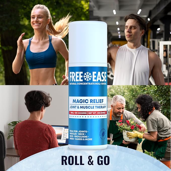 FREE EASE Magic Relief Roller – Nerve Joint and Muscle Pain Relief Roll On – Fast Cooling Therapy for Back, Neck, Shoulder, Knee Pain - Supports Joint Flexibility and Overall Mobility - Made in USA