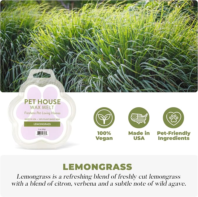One Fur All Pet House Spring and Summer Wax Melts for Pet Odor, Natural, Plant Based Soy Wax Melts, Long Lasting Fragrance for Fresh Smelling Homes, Lemongrass