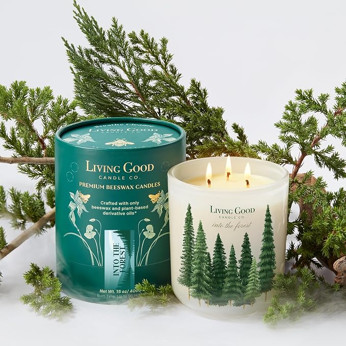 Into The Forest – Pine & Eucalyptus Essential Oils – Pure Beeswax Candle – Fresh, Calming Aromatherapy for Stress & Anxiety Relief – 90+ Hour Burn – Inspired by the Pacific Northwest - 15 Oz