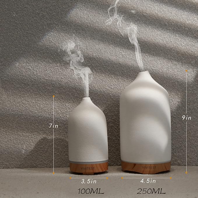 VIVITEST 200ML Ceramic Essential Oil Diffuser,Stone Essential Oil Diffuser,Ultrasonic Aromatherapy Diffusers for Home