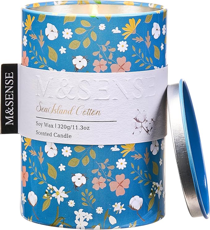 M&SENSE Summer Candle 11.3 oz, Sea Island Cotton Scented Candle, Non-Toxin Soy Wax for Home Scented, Floral Candles Gift for Her, Up to 70 Hours Burning Long-Lasting Fragrance