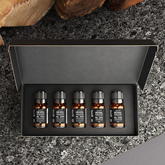 AirScent Iconic Hotel Diffuser Oil 5-Pack Gift Set - Inspired by 5-Star Hotel Signature Scents - Fragrance Oils for Ultrasonic and Waterless Diffusers and Crafting - 10 mL, 0.34 fl oz Glass Bottles