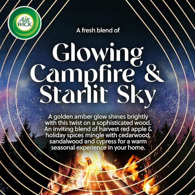 Air Wick Vibrant Plug-In Scented Oil Refills, 5 Count, Glowing Campfire & Starlit Sky, Air Freshener, Essential Oils