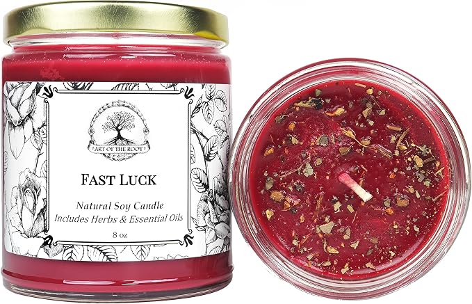 Fast Luck Soy Candle 9 oz | Handmade with Herbs & Essential Oils | Use in Prosperity, Good Fortune, Money & Luck Rituals | Wiccan, Pagan, Conjure, Magick, Hoodoo