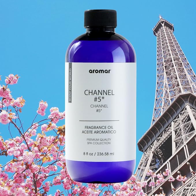 AROMAR Premium Fragrance Oil, Long-Lasting, Refreshing Uplifting Aroma for Aromatherapy, Relaxation & Household Uses. Channel #5 8oz