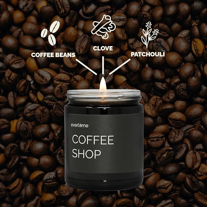 Premium Soy Wax Candle | Highly Scented Black Glass Jar Candles | Long Lasting, Clean Burn | 8 oz | Gifts for Man and Woman | Made in USA (Coffee Shop)