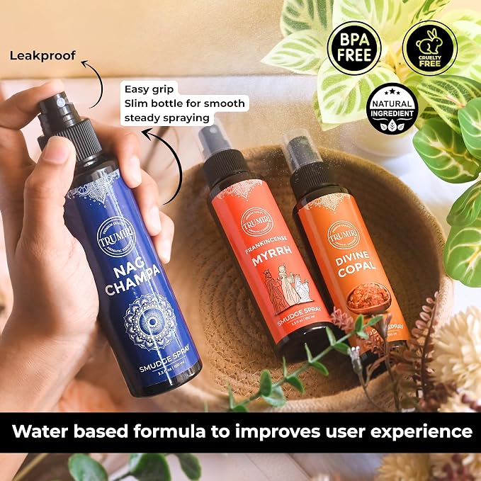 Set of 3 Smudge Sprays Frankincense Myrrh|Nag Champa|Copal for Cleansing Negative Energy and Protection - Natural Room Sprays and Body Mists Made with Non Toxic Essential Oils