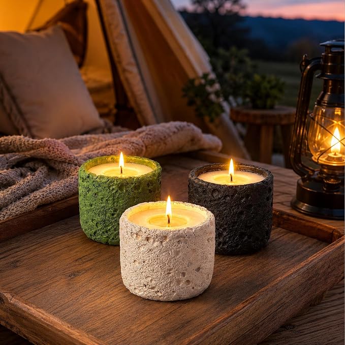Viyffo 3 Pack Citronella Candles Outdoor, Citronella Candle Set, Outside Decorative Scented Candles, Non Toxic Soy, Colorful Ceramic Jar for Patio, Backyard Décor & Camping Gift (6oz, 12H+ Burn Each)