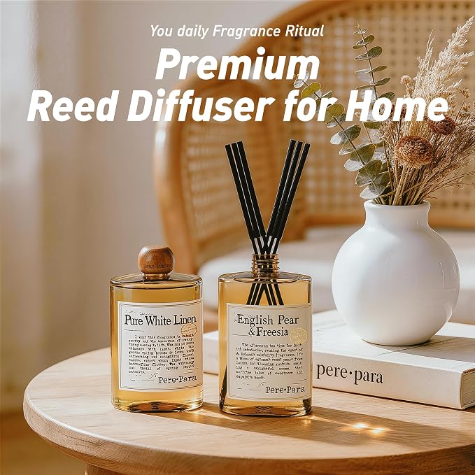 Luxury Hotel Scent Reed Diffuser Rifill 400ml (13.53oz) with 6 Reed Sticks | English Pear & Freesia Scent | Home, Bathroom & Office Decor | Long-Lasting Room Freshener | Premium Gift Set
