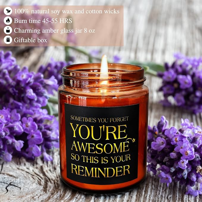 Gifts for Women Men - Inspirational Relaxing Stress Relief Candle - Friendship, Birthday Gift for Her Sister Wife Girlfriend Best Friend Coworker - You're Awesome Natural Soy Candle for Home