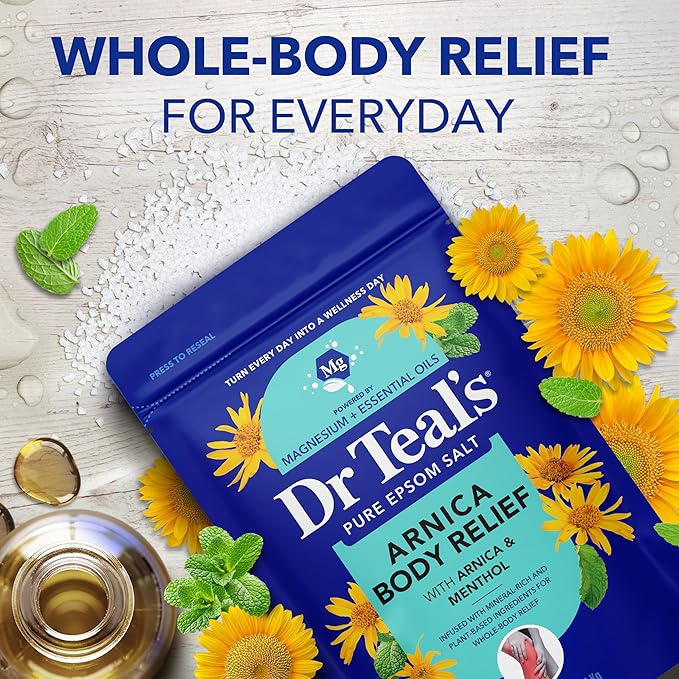 Dr Teal's Arnica Body Relief Epsom Salt Magnesium Soak with Menthol & Essential Oils, Muscle Recovery, 3 lbs