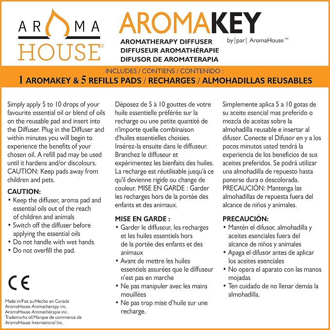 Aromakey USB Aromatherapy Diffuser with 5 Unscented Refill Pads for Bedroom - Bathroom - Kitchen - Home - Office - Car - Travel (Black)