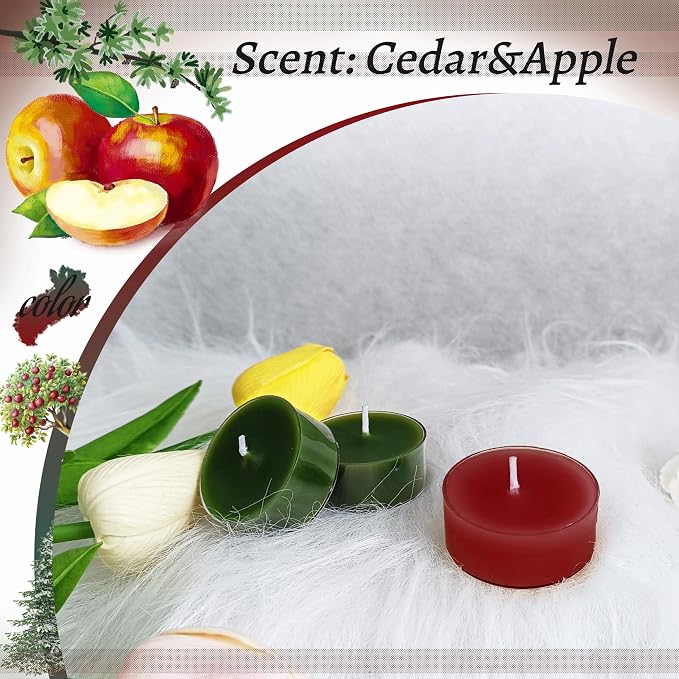 Christmas Scented Tealight Candles Cedar & Apple, Red Green Scent Tea Lights Candles Clear Cup, 24 Pack Colored Tealights Candle, 6 Hour Burn Time Tea Candles for Home Decor