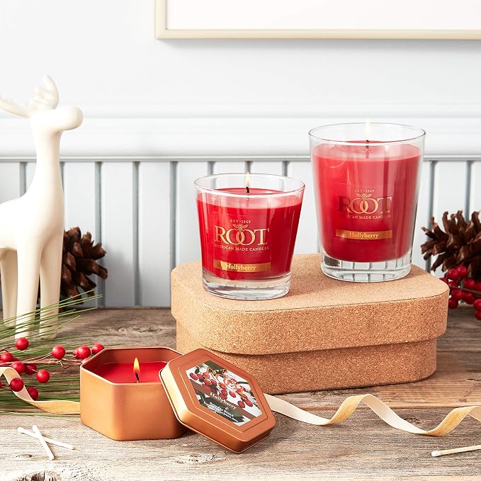 Root Candles Holiday Scented Candles Honeycomb Veriglass Premium Handcrafted Beeswax Blend Candle, Large, Hollyberry