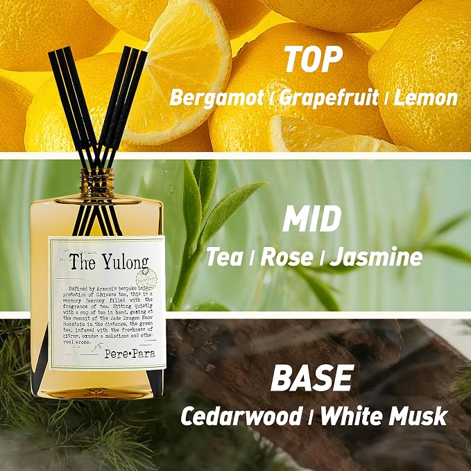 The Yulong Scent Reed Diffuser Refill Set 13.53 fl oz with 6 Sticks, 【Comfortable to Breathe】 Luxury Natural Long Lasting Home Fragrance Oil Air Freshener for Living Room and Office