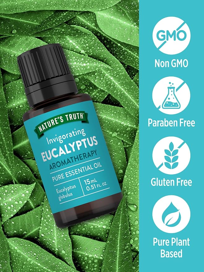 Nature's Truth Eucalyptus Essential Oil | 15 mL | for Diffuser, Aromatherapy, and Massage | Pure Plant Based, Non-GMO & Gluten Free