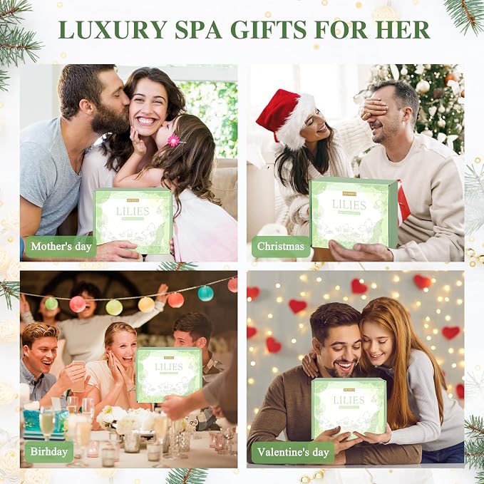 Gifts for Women, Birthday Gifts for Women, Lilies Self Care Set,Christmas Mothers Day Relaxing Spa Basket for Mom, Grandma, Girlfriend, Sister, Friends