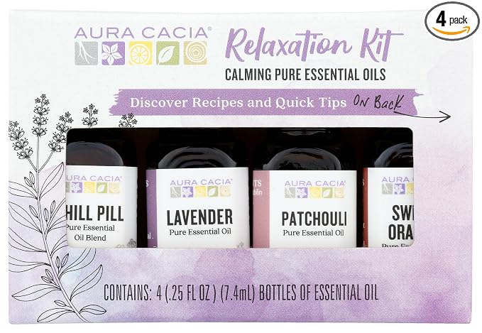 Aura Cacia Relaxation Kit Essential Oil, 4 Packs, Vegan, 1 Fluid Ounces (Pack Of 1)