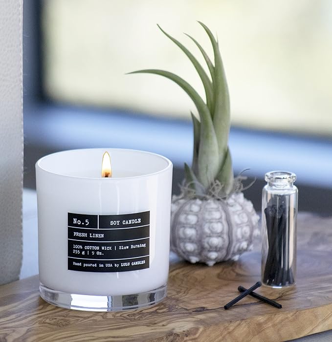 Lulu Candles | Fresh Linen | Smells Clean & Crisp | Luxury Scented Soy Jar Candle | Hand Poured in The USA | Highly Scented Long Lasting (9 Oz.)