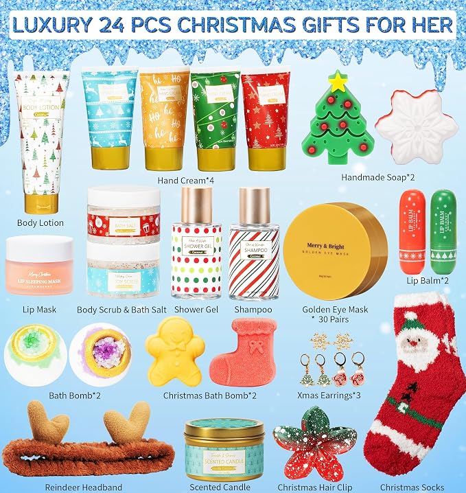 Spa Gifts for Women Bath Gift Set, 24 Pc Vanilla Coconut Luxury Bath Sets, Relaxing Spa Care Package Self Care Box Thank You Christmas Gifts for Women Mom Teen Girl Sister Friend Her Wife Girlfriend