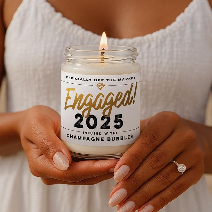 WAX & WIT 2025 Engagement Candles Gifts for Couples - Scented with Champagne Bubbles - Newly Engaged Couples, Bridal Shower, Bride to Be - 9oz, Soy Wax, 50 Hour Burn, Premium Candle