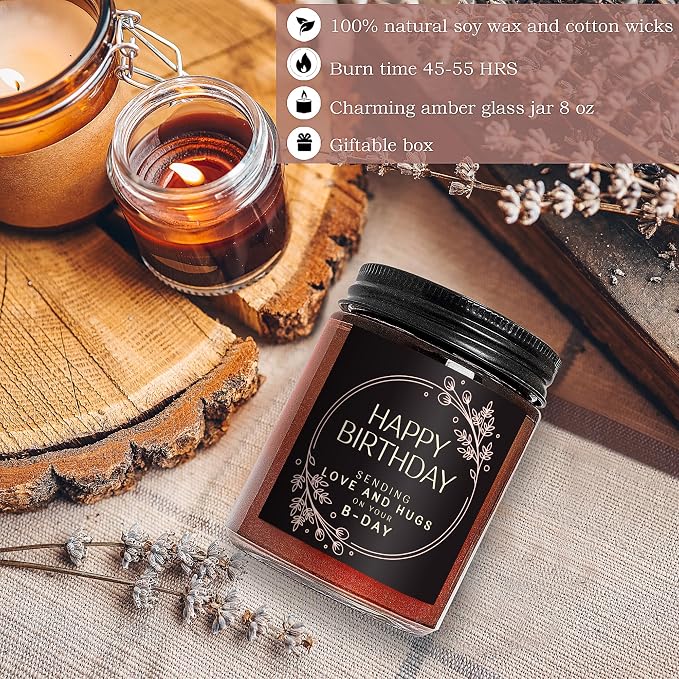 Happy Birthday Gifts for Women Men - Sending Love Hugs Relaxing Birthday Candle for Mom Sister Girlfriend Bestie Daughter Aunt - Best Gift for Her - Cashmere Vanilla Scented Soy Jar Candle