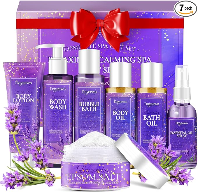 Spa Gifts for Women,Bath Body Care Wash Christmas Gifts Baskets for Women,Relaxation Calming Lavender Spa Set Home Self Care Shower Kit Birthday Valentines Stocking Stuffers for Mom Wife Sister