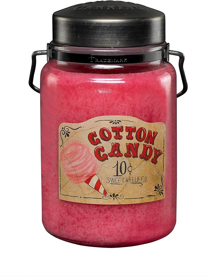 McCall’s Candles | Cotton Candy | 26 oz Scented Candle | USA-Poured | Vintage Rustic Jar with Carrying Handle | Sweet Sugar & Vanilla Whimsy Fragrance