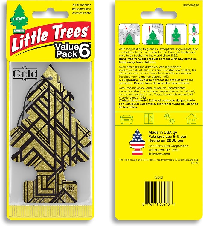 LITTLE TREES Car Air Freshener | Hanging Tree Provides Long Lasting Scent for Auto and Home | 24 Air Fresheners |Gold