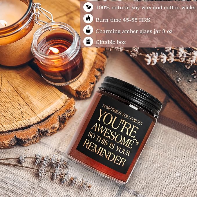 Inspirational Candles for Women Men - Unique Birthday, Appreciation, Relaxation - Gift for Her Him Sister Son Daughter Best Friend Coworker - Mahogany Teakwood Scented Soy Candle for Home