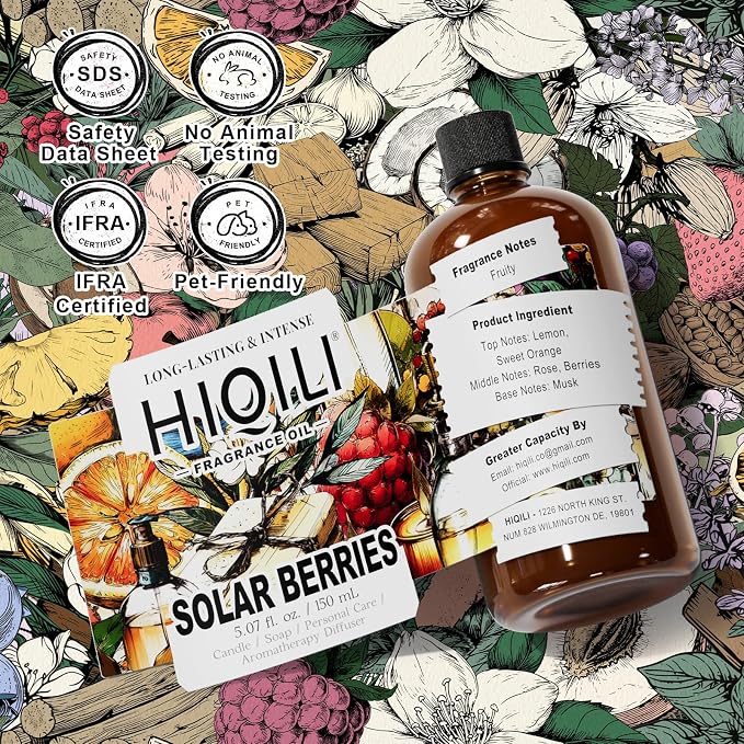 HIQILI Solar Berries Fragrance Oil - Perfect for Making Candles, Bath Bombs, Perfume, Reed Diffuser Oil Refill, Home & Office - 5.07 Fl Oz